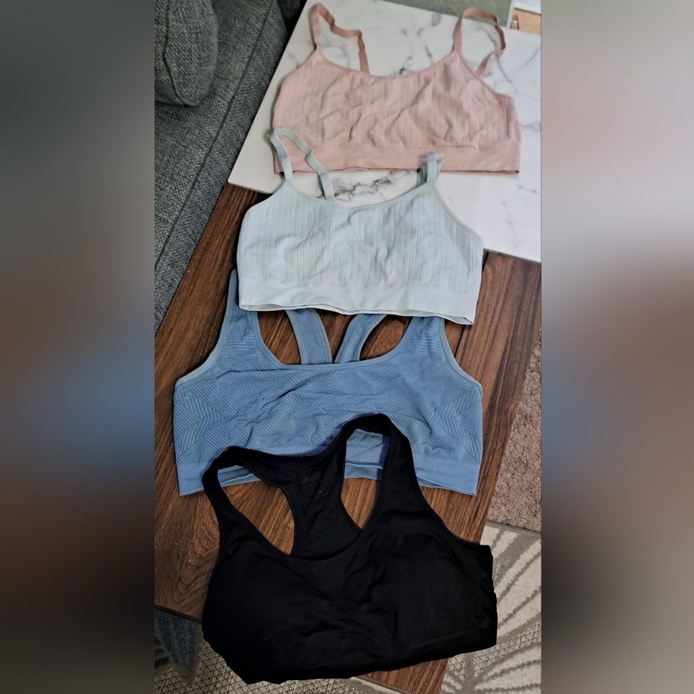 Trendy Set of Sports Bras in Black, Blue, and Pink